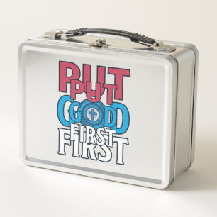 Put God First Christian Quote Vector Metal Lunch Box