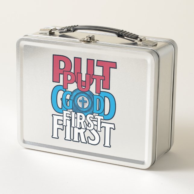 Put God First Christian Quote Vector Metal Lunch Box (Front)