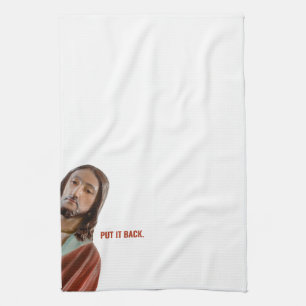 Put It Back Funny Jesus On White background Tea Towel