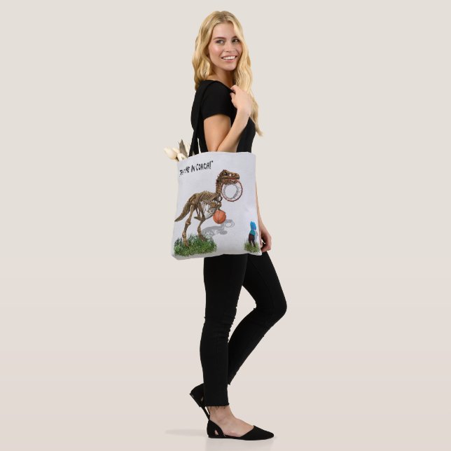 "Put Me in Coach" Fun Dinosaur Art Tote Bag (On Model)
