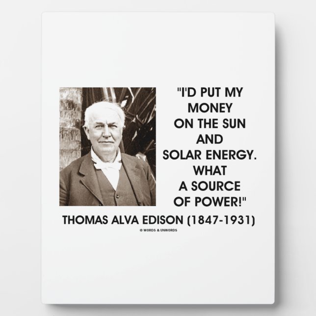 Put My Money On Sun Solar Energy Source Of Power Plaque (Front)