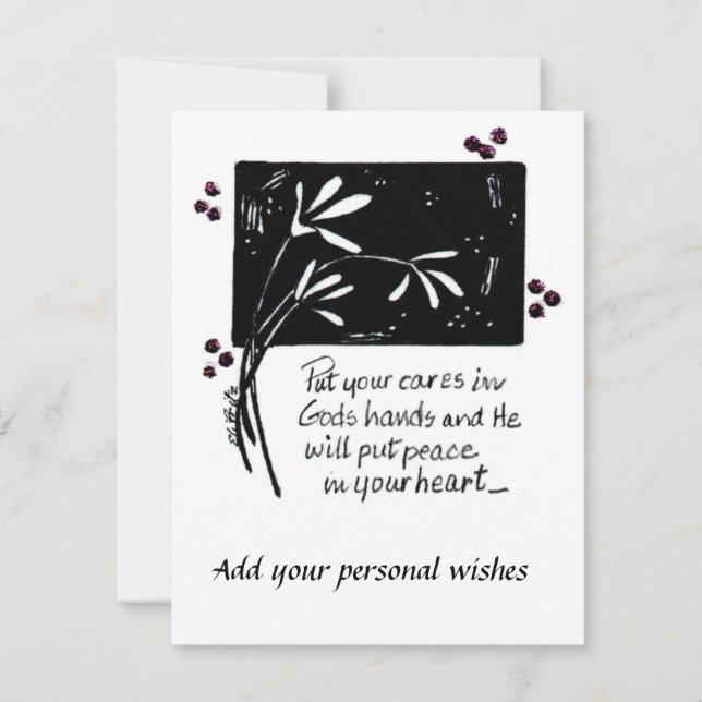 Put Your Cares in God's Hands B&W art Note Card (Front)