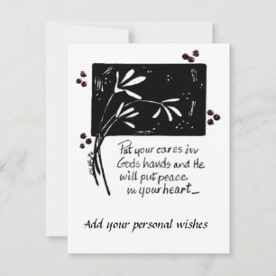 Put Your Cares in God's Hands B&W art Note Card