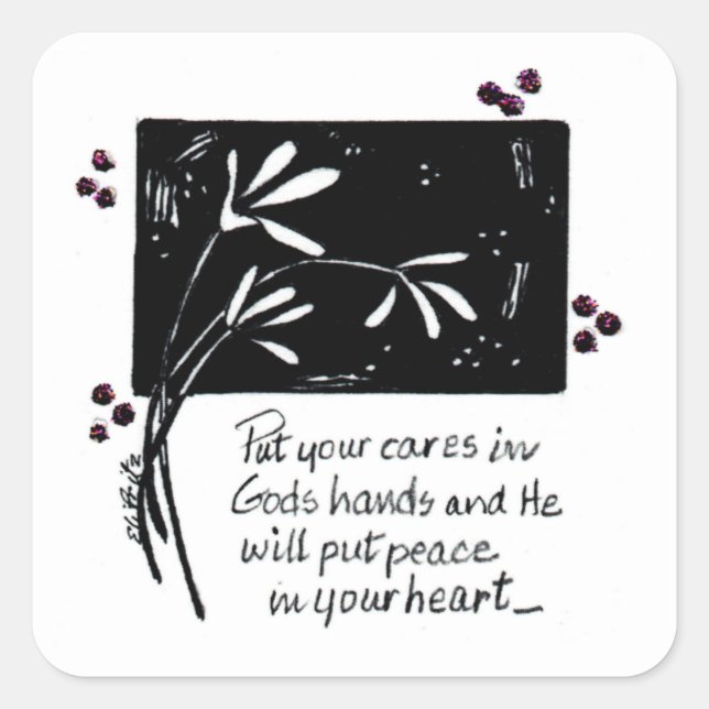 Put Your Cares in God's Hands Square Sticker (Front)