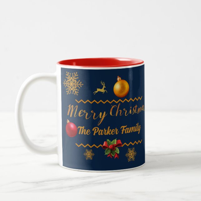 Put your Name in Christmas elegant Blue Two-Tone Coffee Mug (Left)