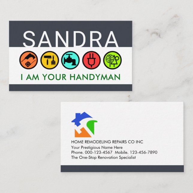 Put Your Name On Handyman Icons Layer Business Card (Front/Back)