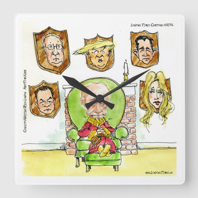 Putin And Trump Comic Wall Clock by Rick London (Front)