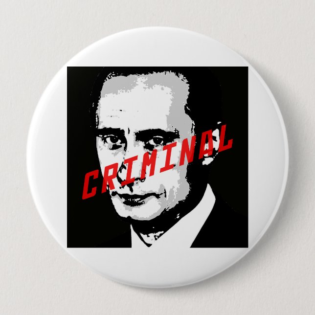 PUTIN IS A WAR CRIMINAL 10 CM ROUND BADGE (Front)