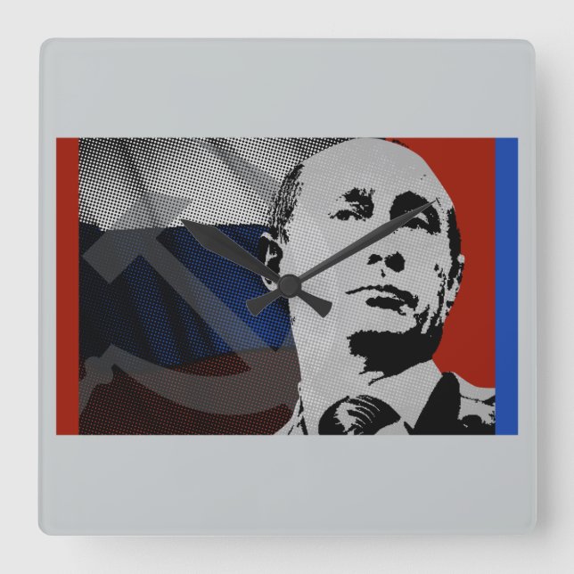 Putin with Russian Flag Square Wall Clock (Front)