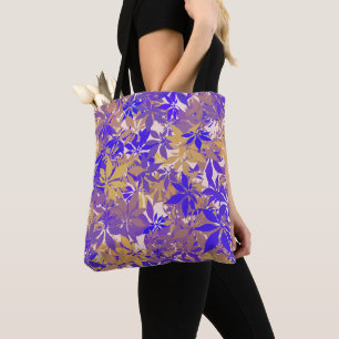 Putple Bronze and Blue Chestnut Leaves Tote Bag