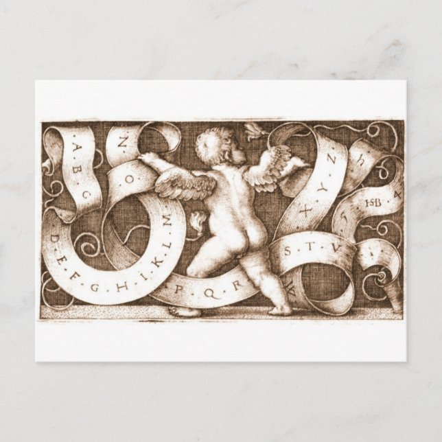 Putte Mit Spruchband Mit Alphabet vintage postcard (Front)