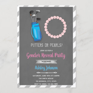 Putters or pearls gender reveal party invitation