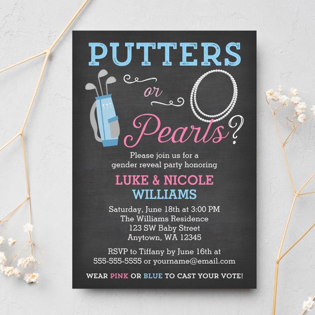 Putters or Pearls Gender Reveal Party Invitation (Creator Uploaded)