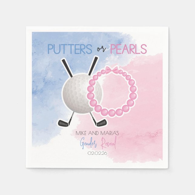 Putters or Pearls Gender Reveal Party Napkin (Front)
