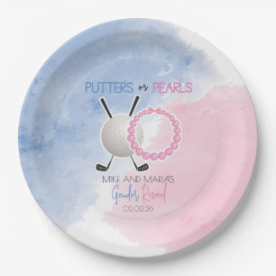 Putters or Pearls Gender Reveal Party Paper Plate