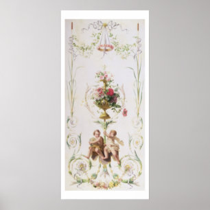 Putti amid swags of flowers and leaves poster