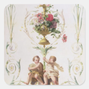 Putti amid swags of flowers and leaves square sticker
