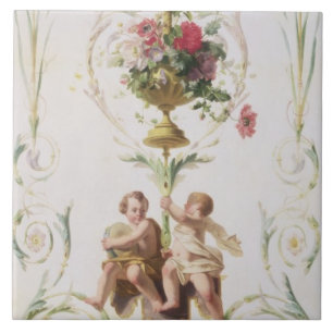 Putti amid swags of flowers and leaves tile