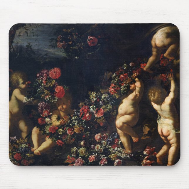 Putti Playing with Garlands of Flowers Mouse Mat (Front)