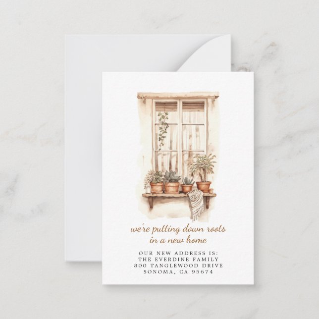 Putting Down Roots Windowsill Potted Plants Moving Card (Front)