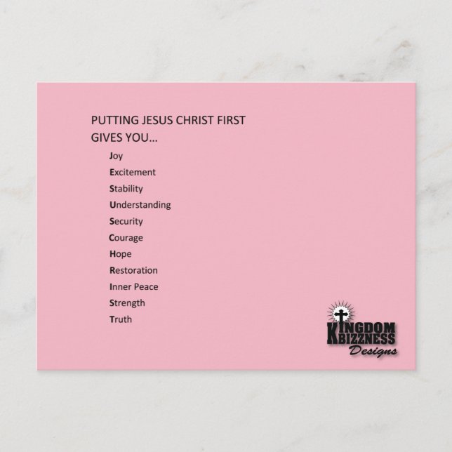 Putting Jesus first collection (pink post card) Postcard (Front)
