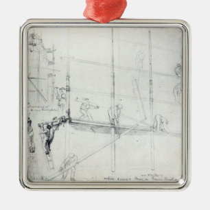 Putting up Scaffolding outside Craig's House Metal Tree Decoration