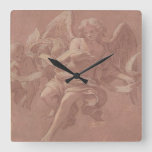 Putto and Angel Holding a Banderole Square Wall Clock