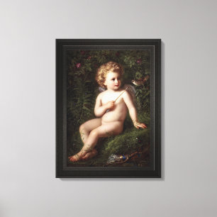 Putto Feeding A Strawberry To A Bird Canvas Print