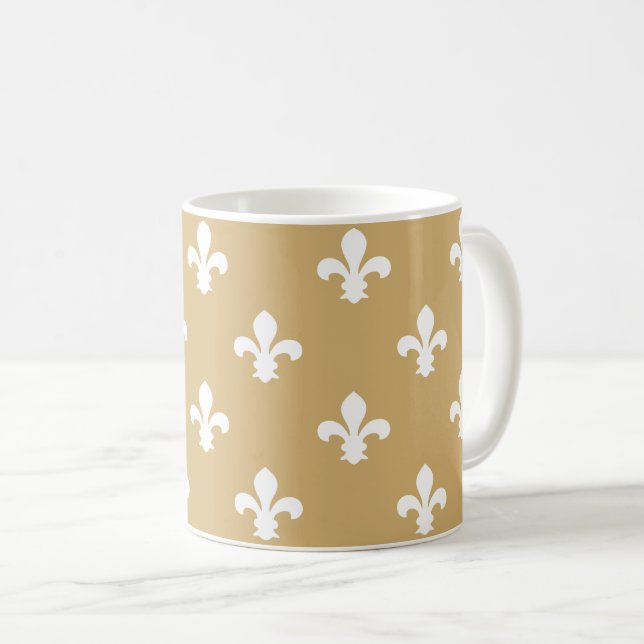 Putty Neutral Fleur de Lys Coffee Mug (Front Right)