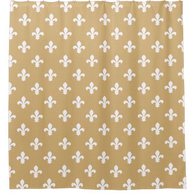 Putty Neutral Fleur de Lys Shower Curtain (Front)