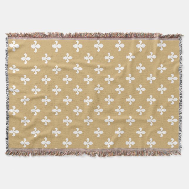 Putty Neutral Fleur de Lys Throw Blanket (Front)