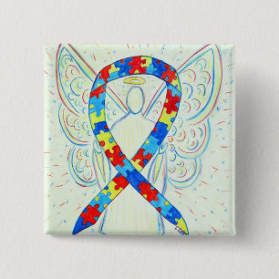 Puzzle Angel Autism Awareness Ribbon Art Pins