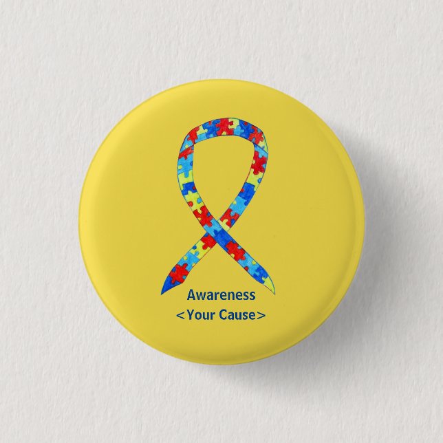 Puzzle Autism Awareness Ribbon Custom Button Pins (Front)