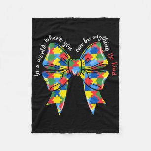 Puzzle Autism Ribbon Coquette Bow Be Kind Autism M Fleece Blanket