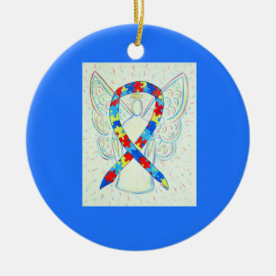 Puzzle Awareness Ribbon Angel Custom Art Ornaments