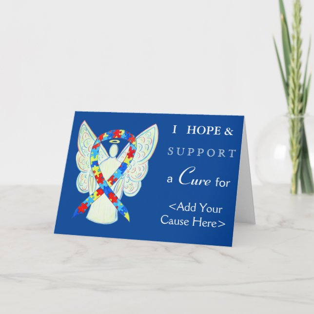 Puzzle Awareness Ribbon Angel Custom Greeting Card (Front)