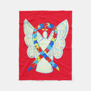 Puzzle Awareness Ribbon Angel Custom Soft Blanket