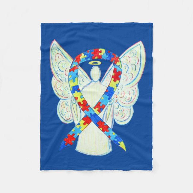 Puzzle Awareness Ribbon Angel Custom Soft Blanket (Front)