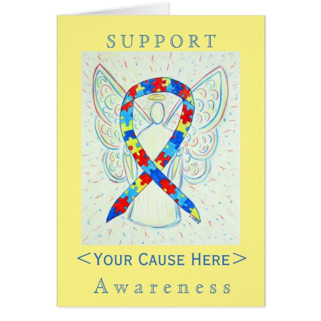 Puzzle Awareness Ribbon Angel Customised Card (Front)