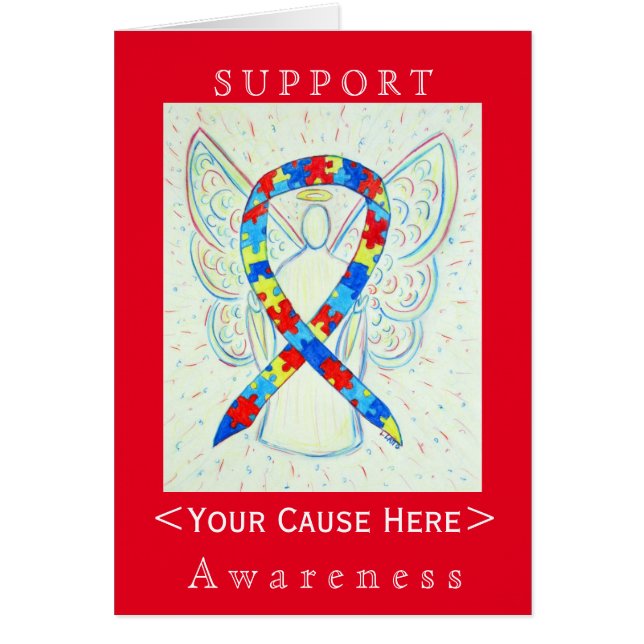 Puzzle Awareness Ribbon Angel Customised Card (Front)
