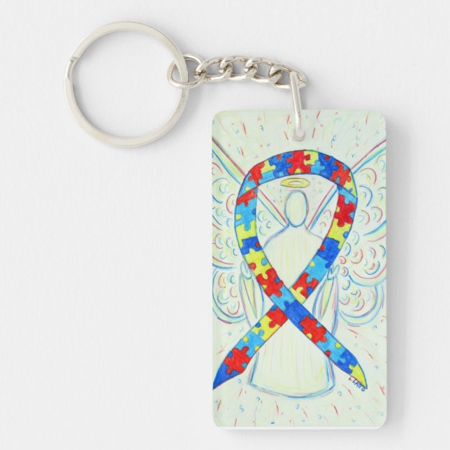 Puzzle Awareness Ribbon Angel Customised Key chain (Front)