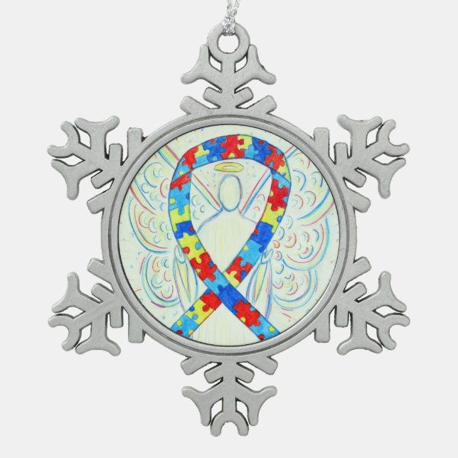 Puzzle Awareness Ribbon Angel Customised Ornament (Front)