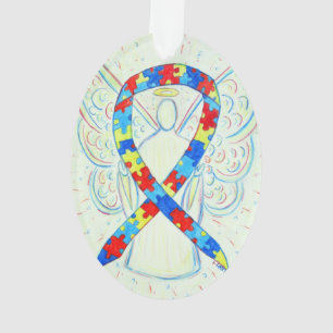 Puzzle Awareness Ribbon Angel Ornament Pendant