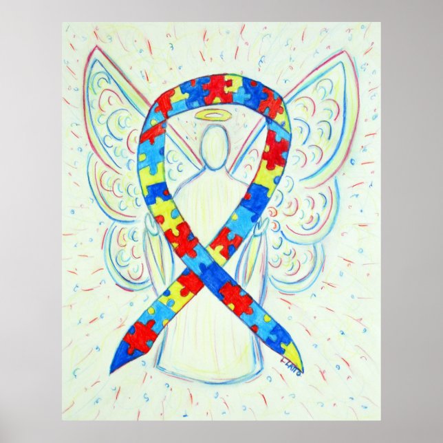 Puzzle Awareness Ribbon Angel Poster Art Print (Front)