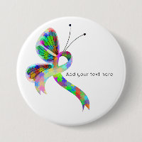 Puzzle Awareness Ribbon Butterfly  Button