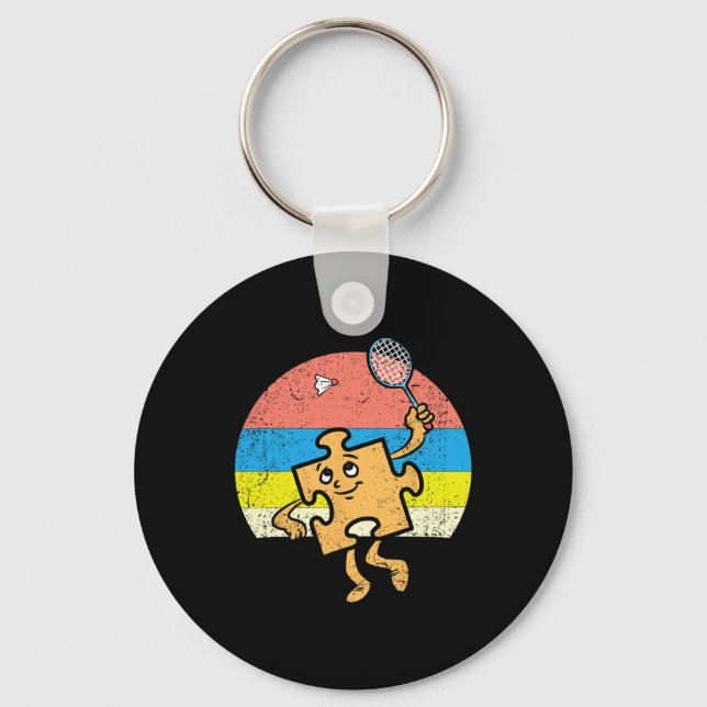 Puzzle Badminton Player Autism Awareness Autistic  Key Ring (Front)