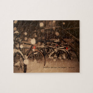 Puzzle: bicycles in the snow jigsaw puzzle
