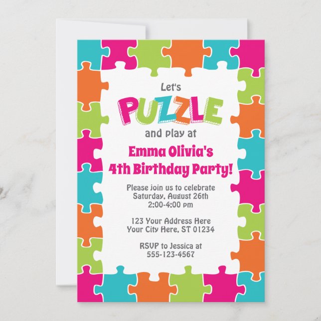 Puzzle Birthday Invitation | Puzzle Party (Front)