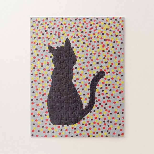 Puzzle - Black Cat Against Coloured Dots (Vertical)