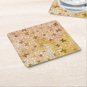 Puzzle Butterflies and Daisies-Browns by STaylor Square Paper Coaster